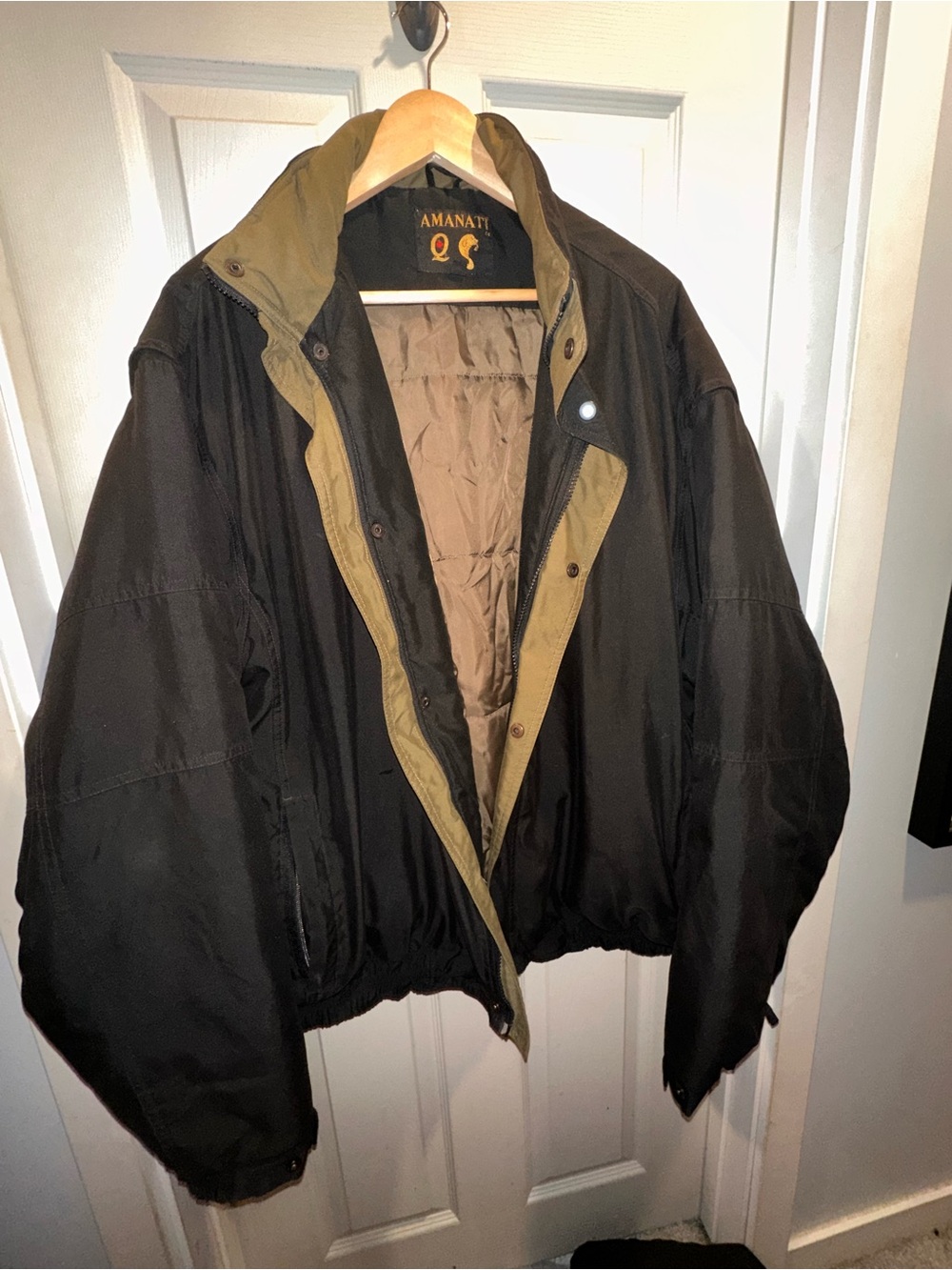 Men's Black Jacket with Olive Trim